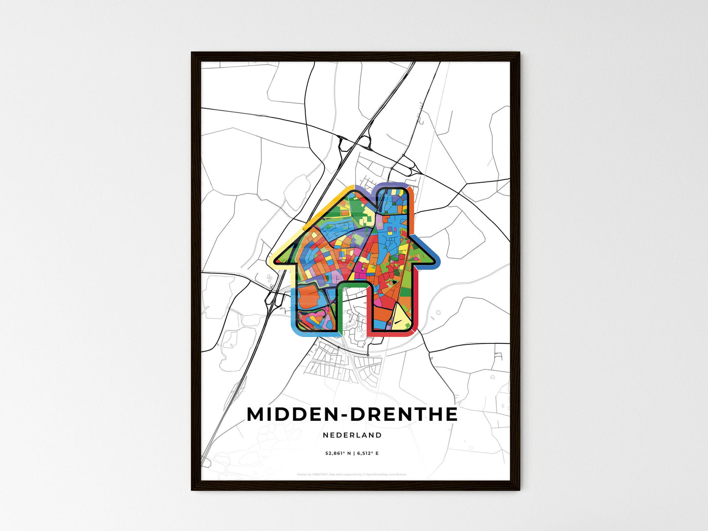 Midden-Drenthe Netherlands wedding art map with home icon