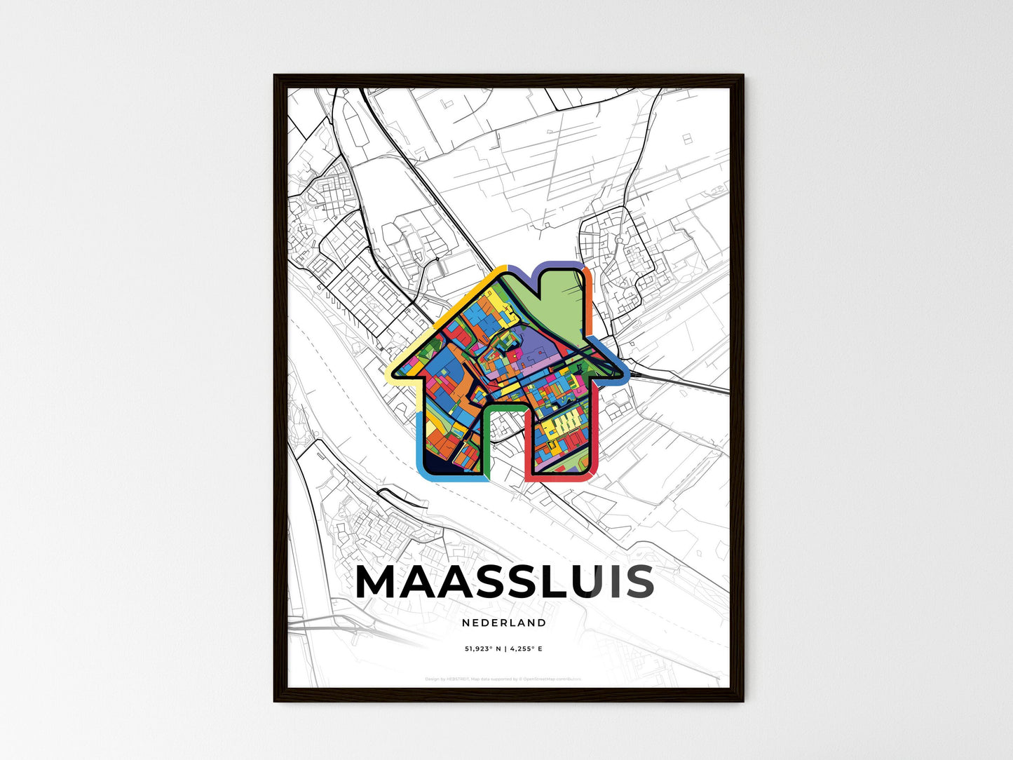 Maassluis Netherlands wedding art map with home icon