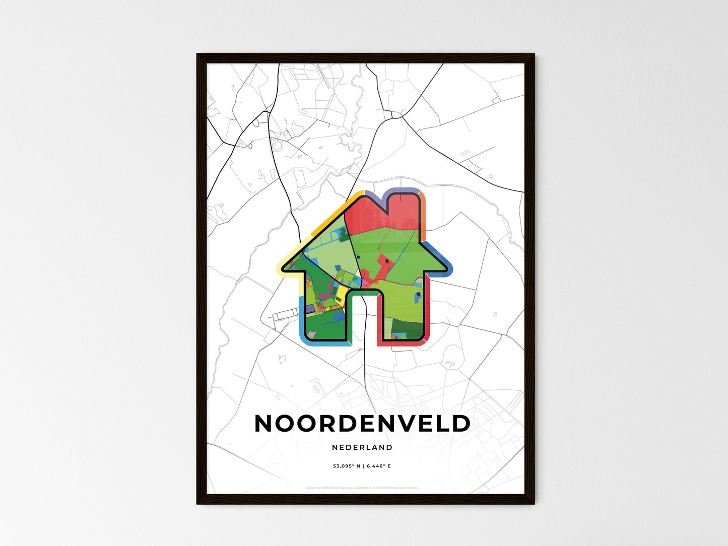 Noordenveld Netherlands wedding art map with home icon