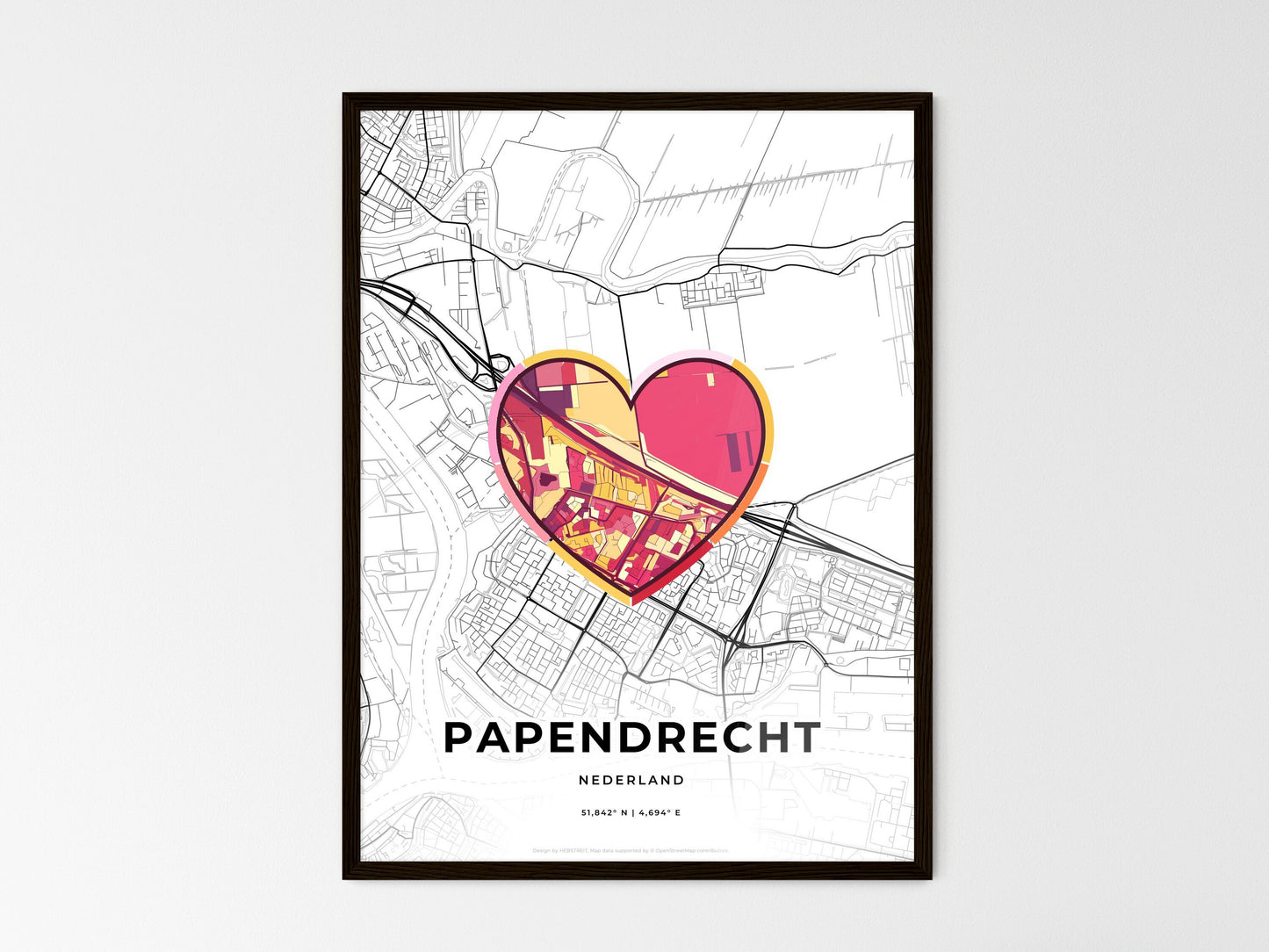 Papendrecht Netherlands wedding art map with heart icon