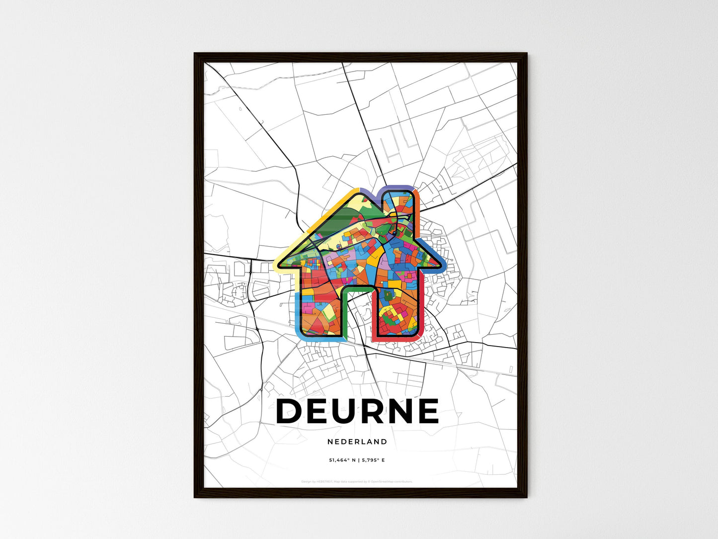 Deurne Netherlands wedding art map with home icon