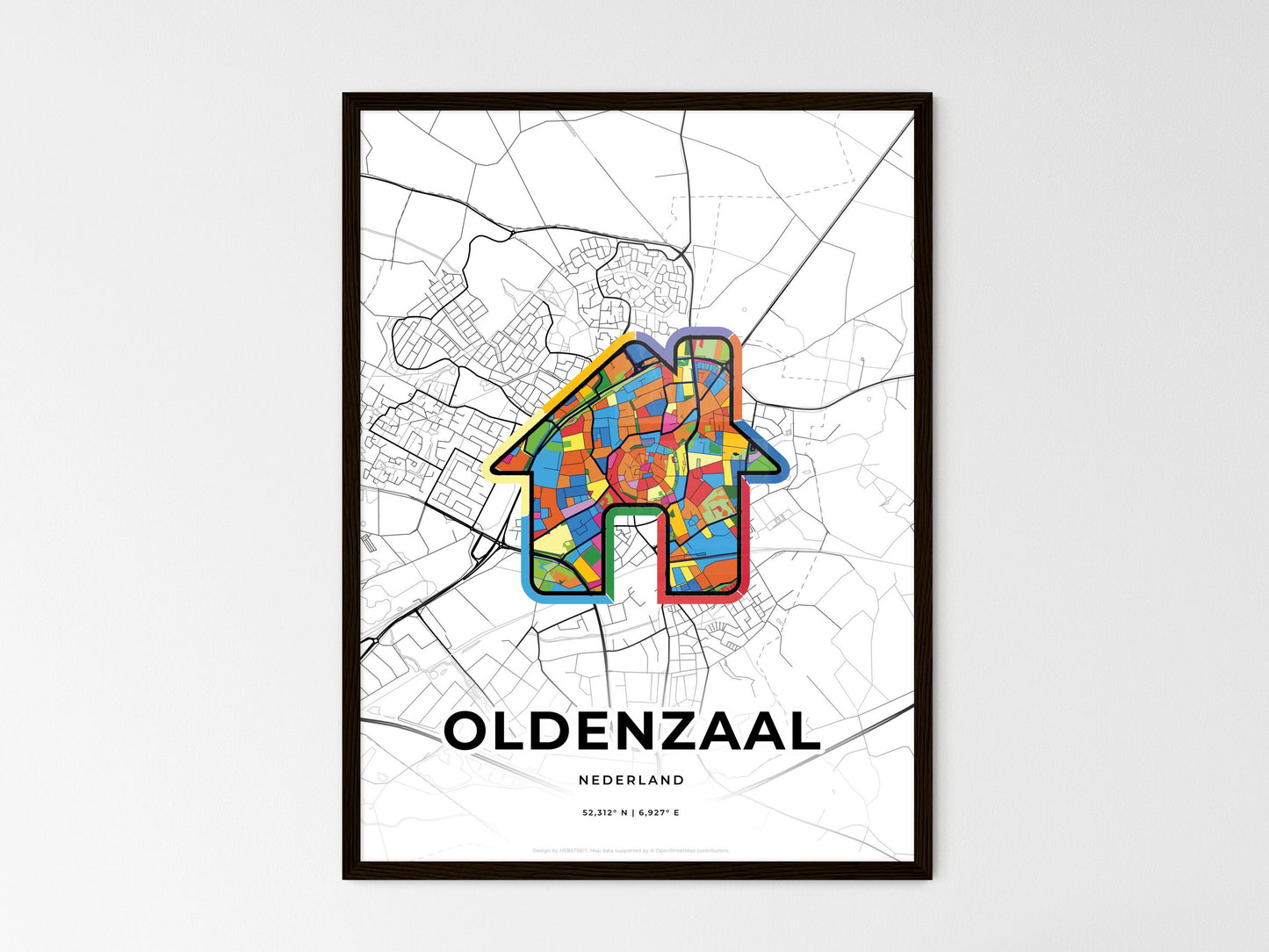 Oldenzaal Netherlands wedding art map with home icon