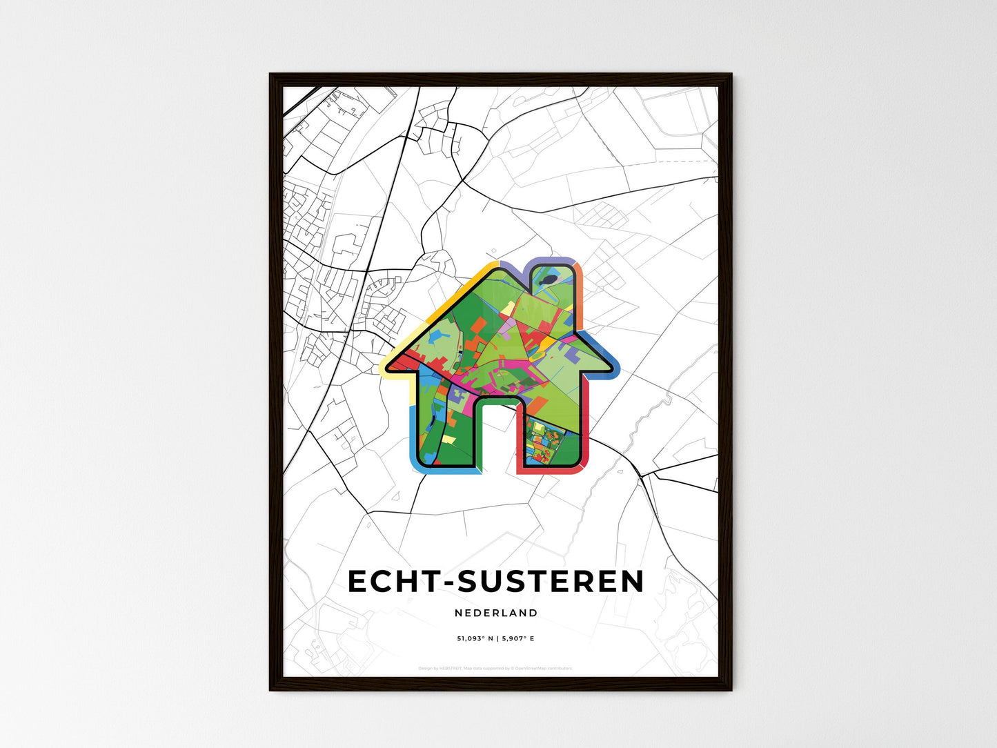 Echt-Susteren Netherlands wedding art map with home icon
