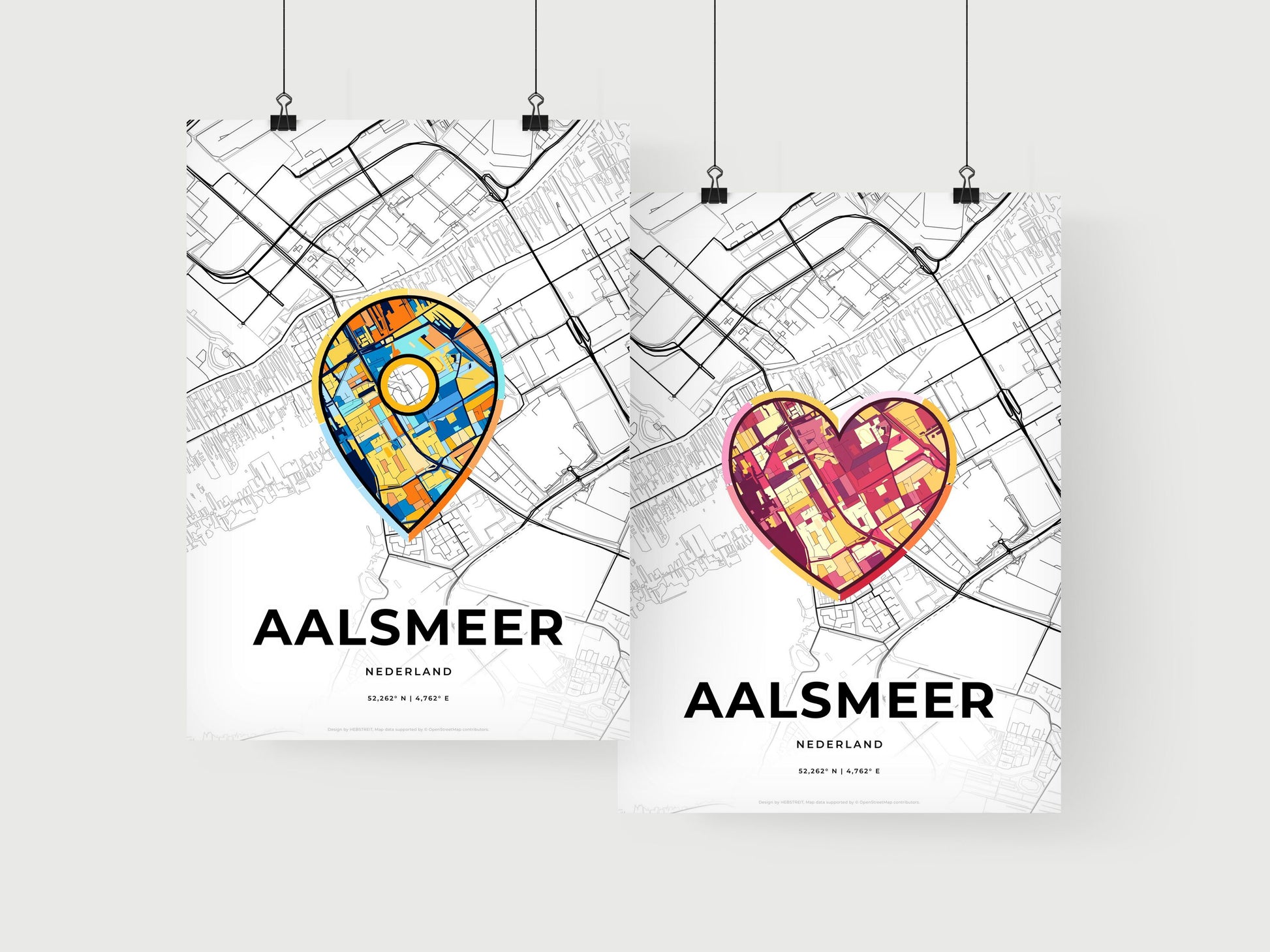 AALSMEER NETHERLANDS minimal art map with a colorful icon. Where it all began, Couple map gift.