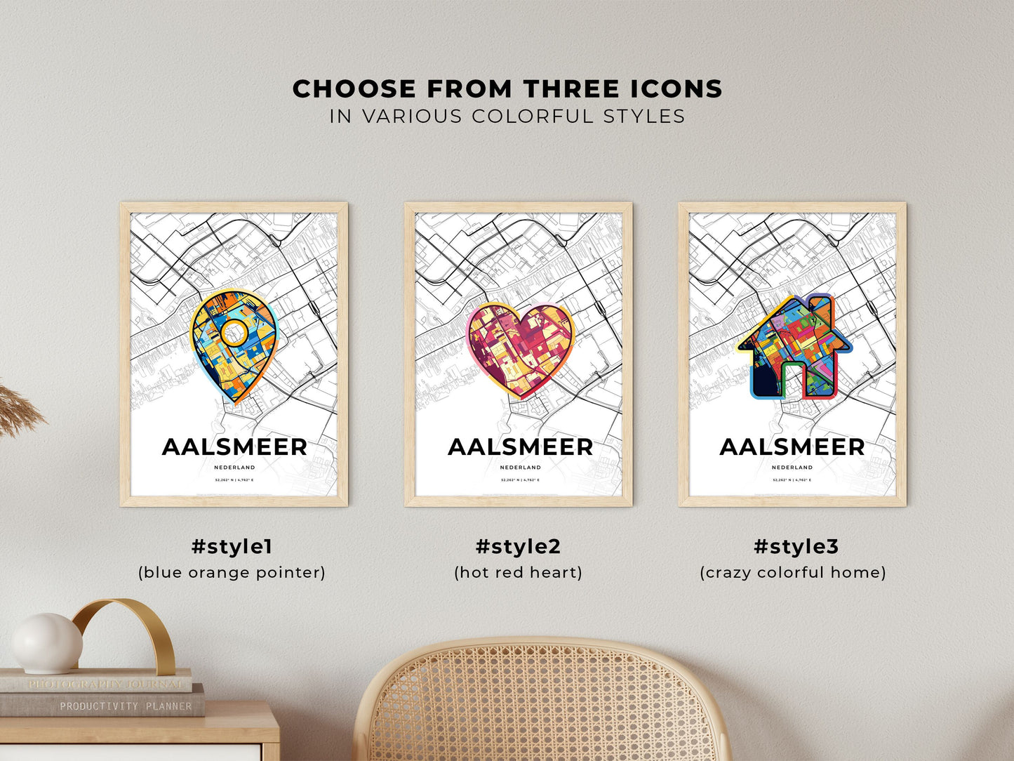 AALSMEER NETHERLANDS minimal art map with a colorful icon. Where it all began, Couple map gift.