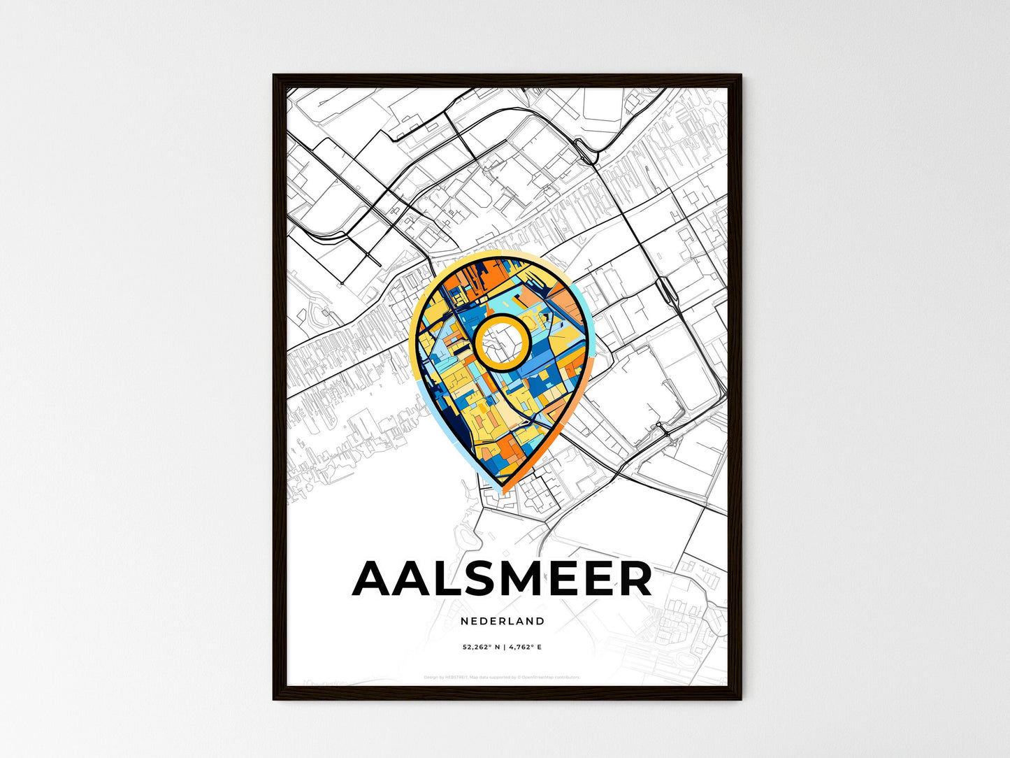 AALSMEER NETHERLANDS minimal art map with a colorful icon. Where it all began, Couple map gift. Style 1