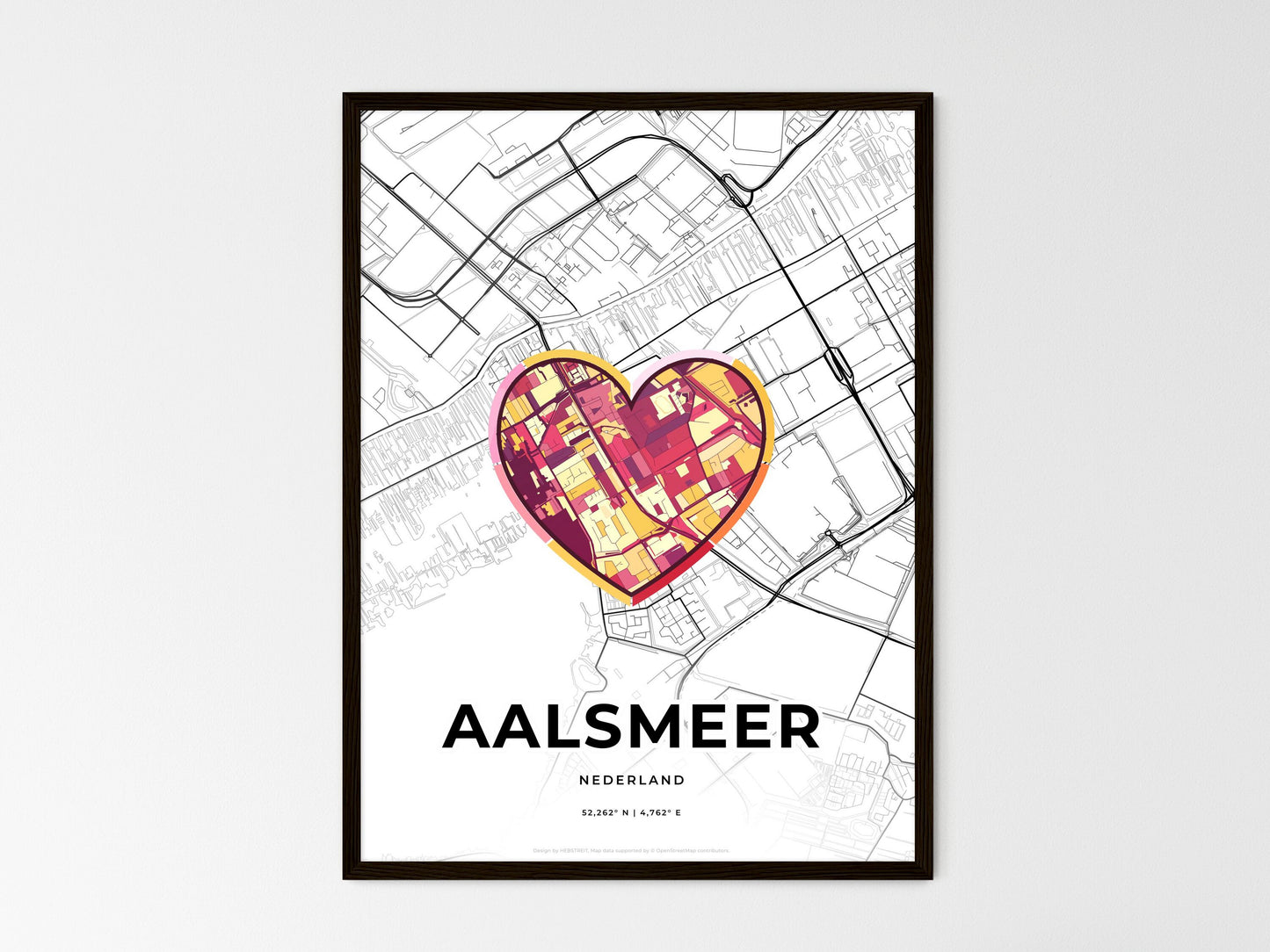 AALSMEER NETHERLANDS minimal art map with a colorful icon. Where it all began, Couple map gift. Style 2