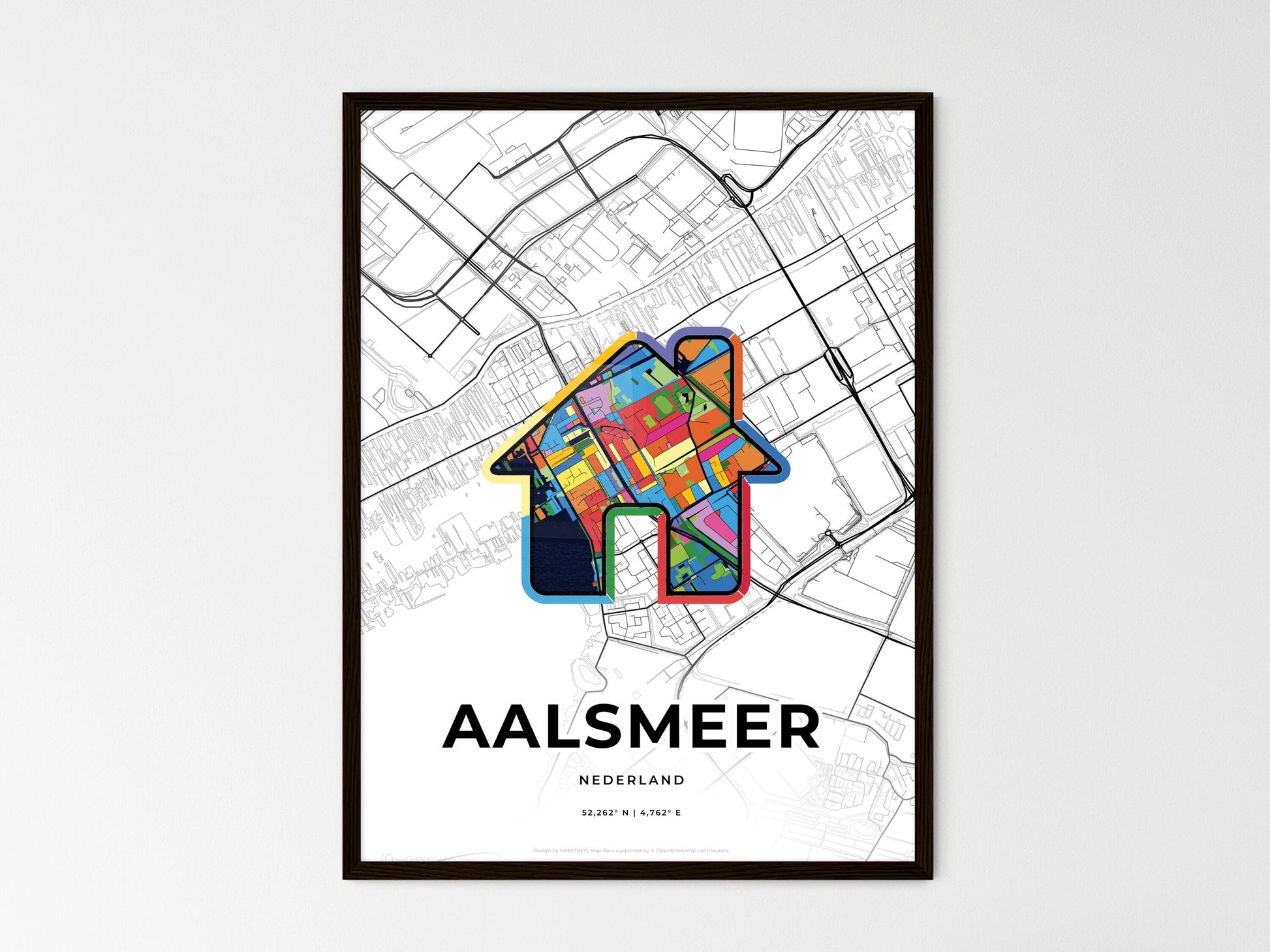 AALSMEER NETHERLANDS minimal art map with a colorful icon. Where it all began, Couple map gift. Style 3