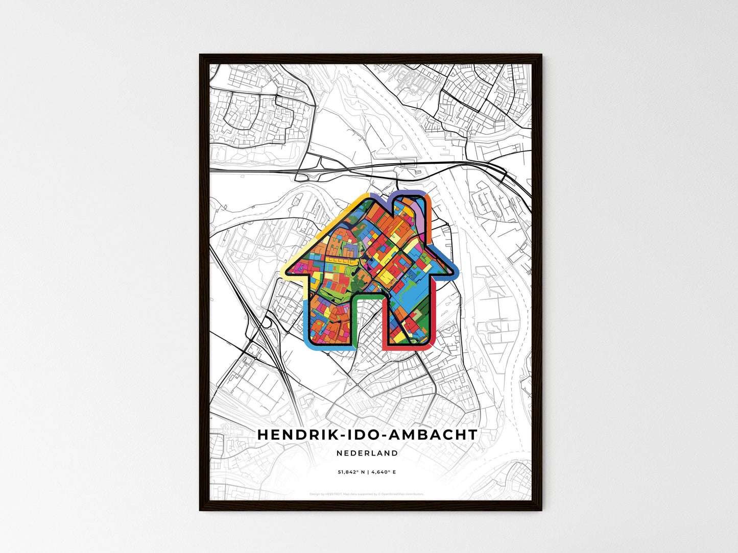 Hendrik-Ido-Ambacht Netherlands wedding art map with home icon