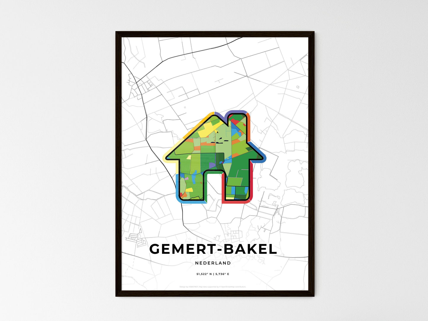 Gemert-Bakel Netherlands wedding art map with home icon