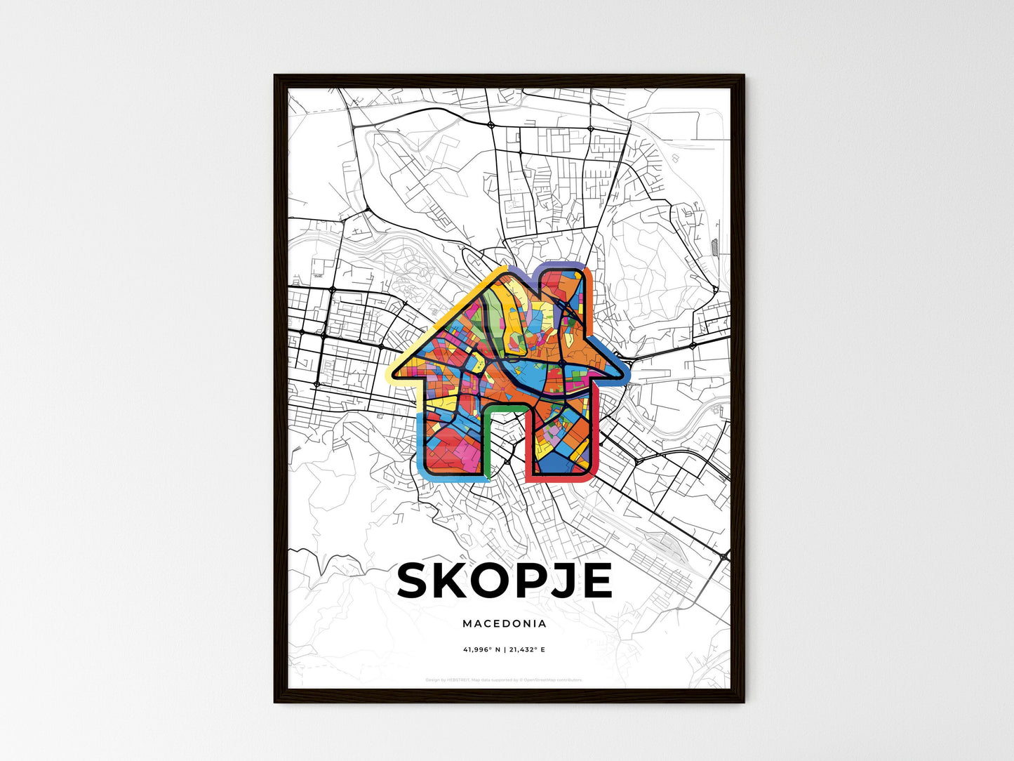 Skopje North Macedonia wedding art map with home icon