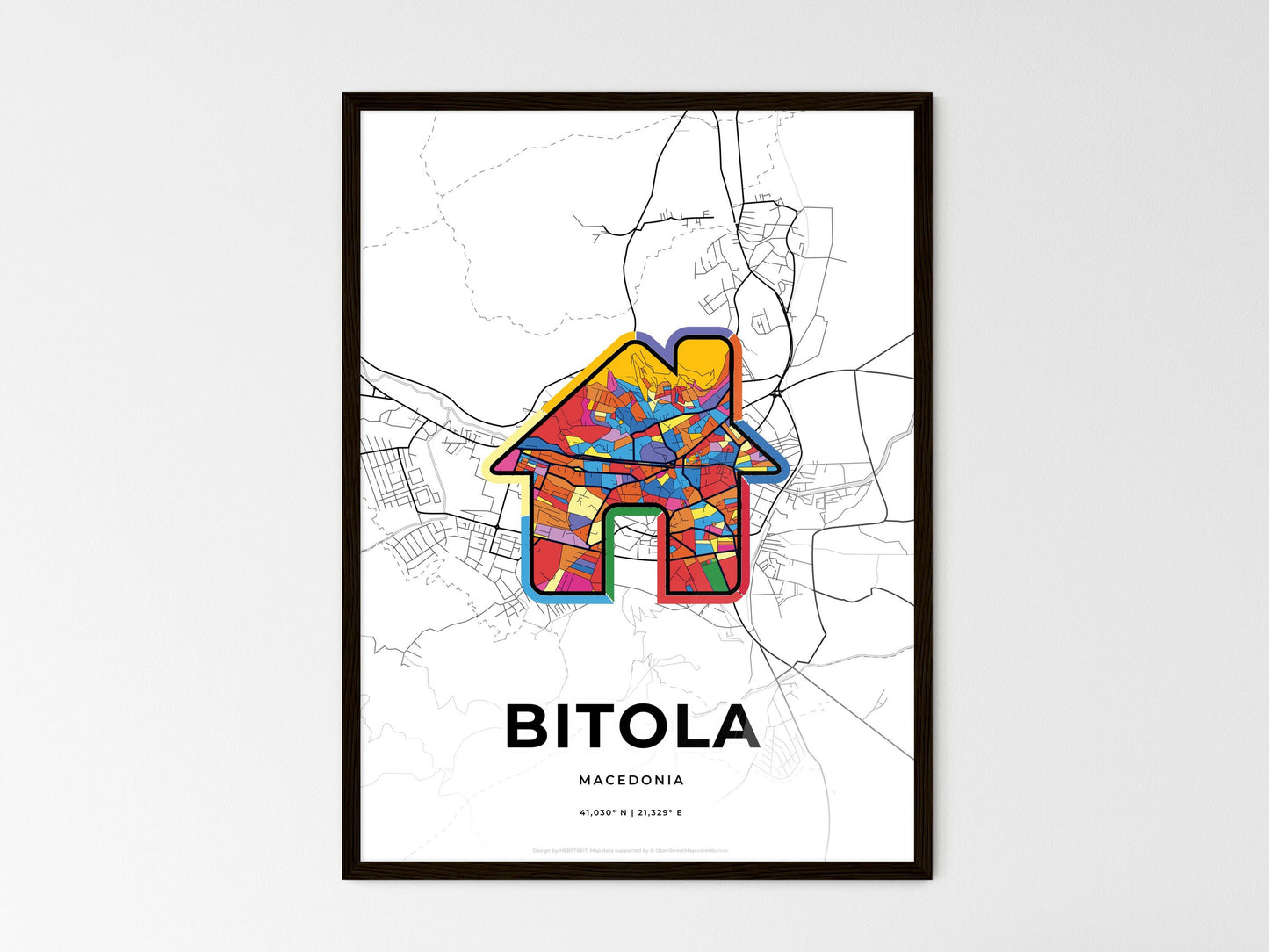 Bitola North Macedonia wedding art map with home icon