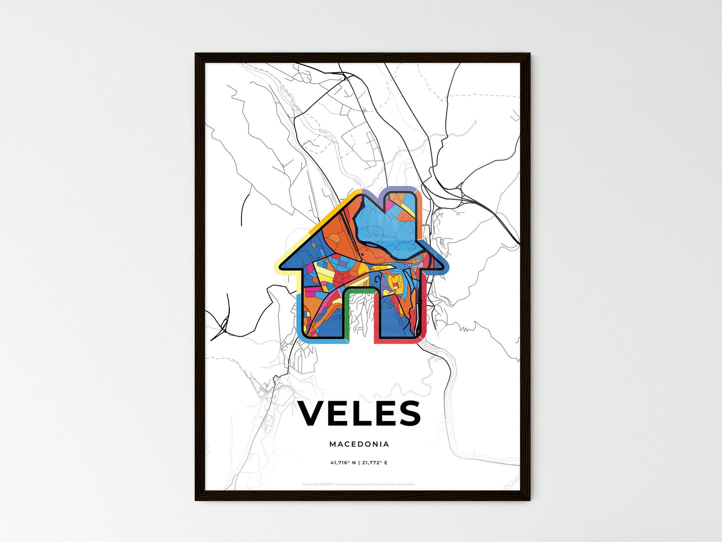 Veles North Macedonia wedding art map with home icon
