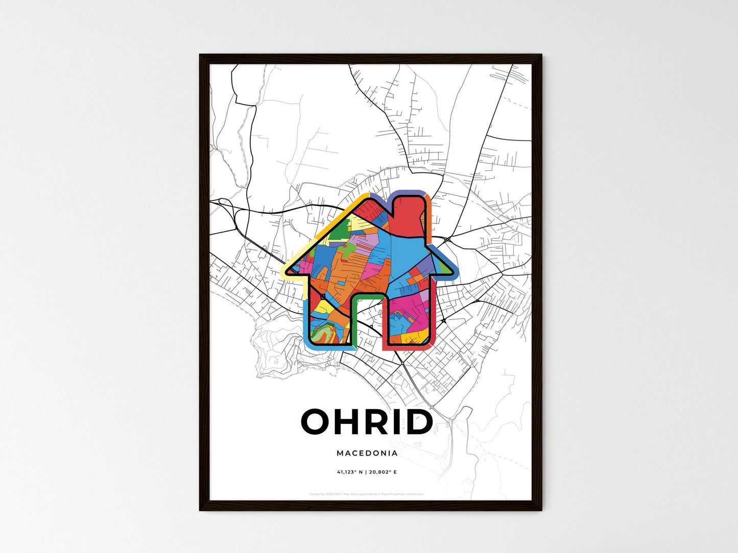 Ohrid North Macedonia wedding art map with home icon