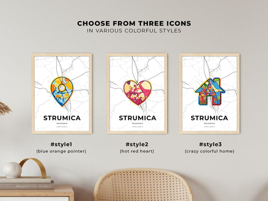 Strumica North Macedonia maps with colorful icons