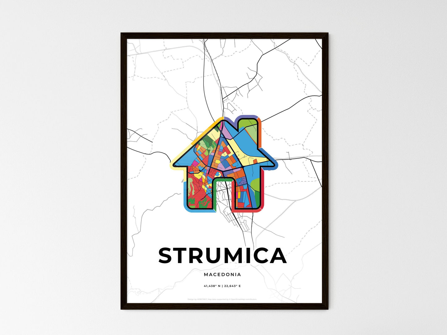 Strumica North Macedonia wedding art map with home icon