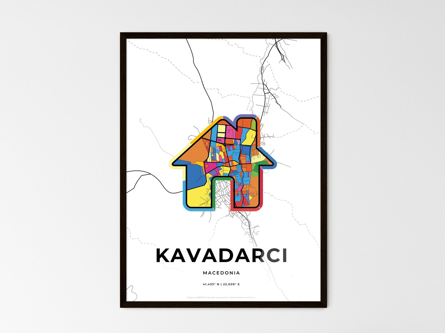 Kavadarci North Macedonia wedding art map with home icon