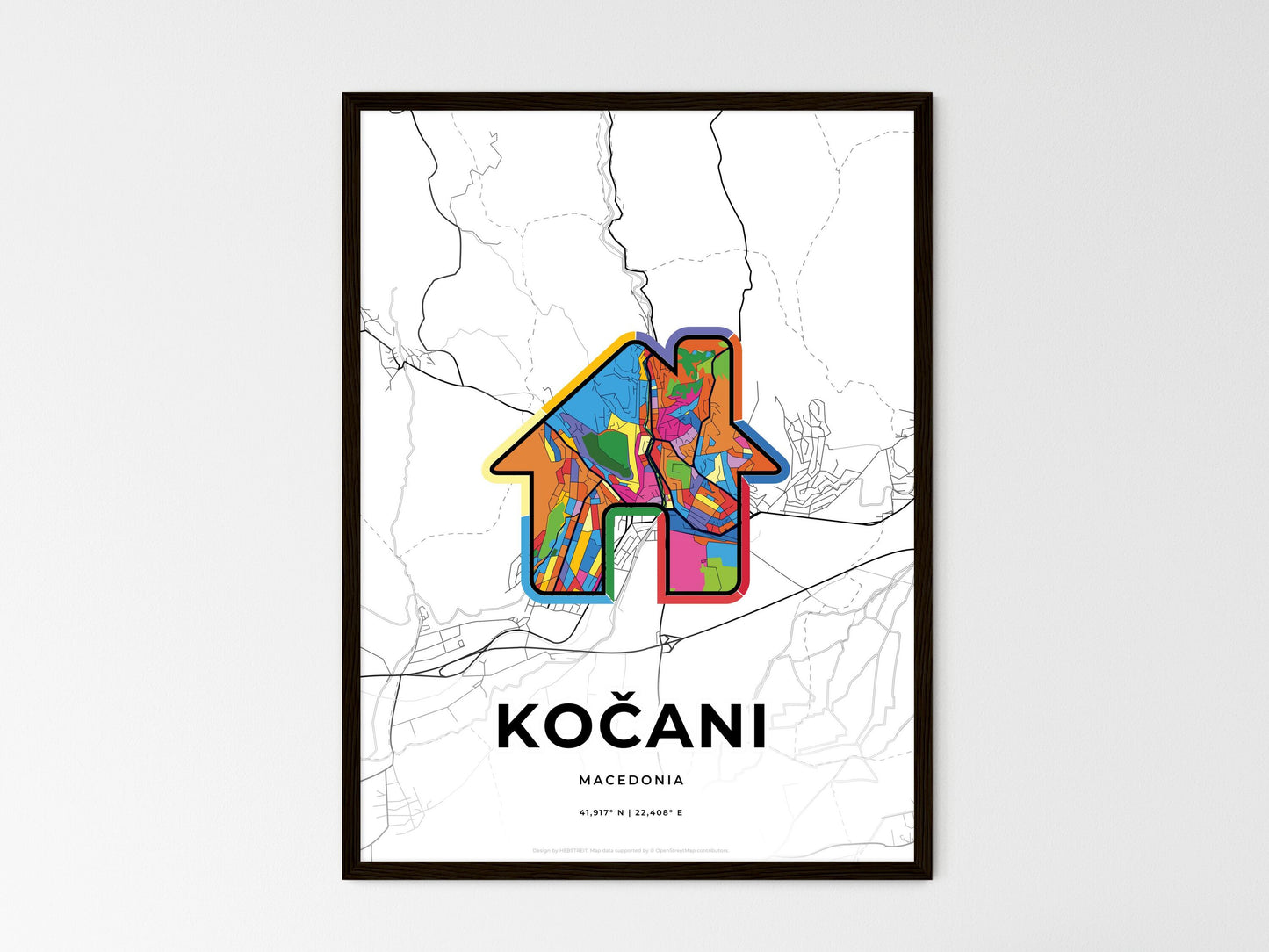 Kočani North Macedonia wedding art map with home icon