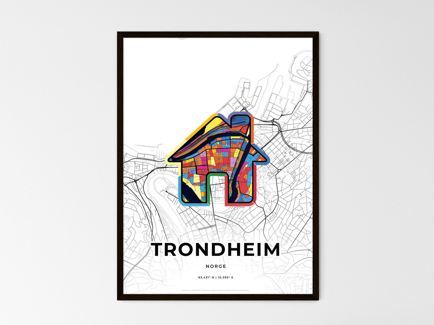 Trondheim Norway wedding art map with home icon
