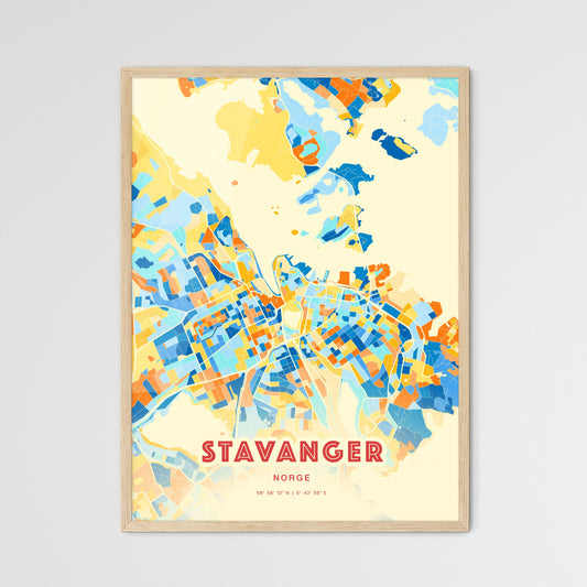 Colorful Stavanger Norway Fine Art Map Blue Orange
