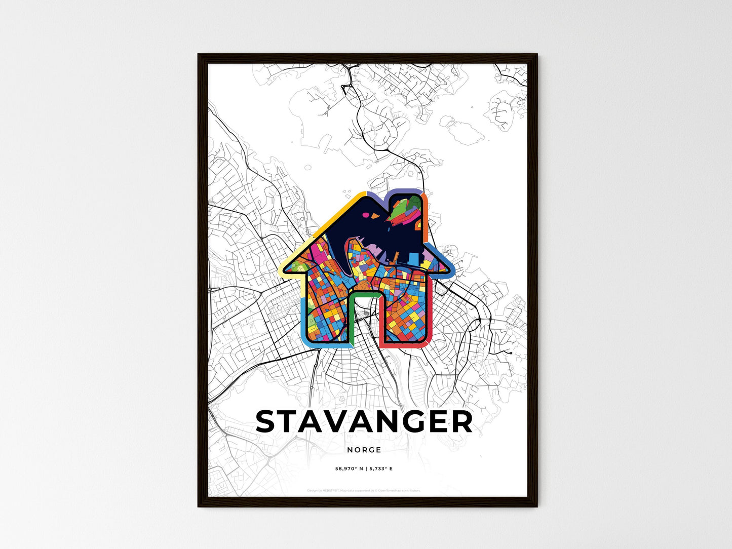Stavanger Norway wedding art map with home icon