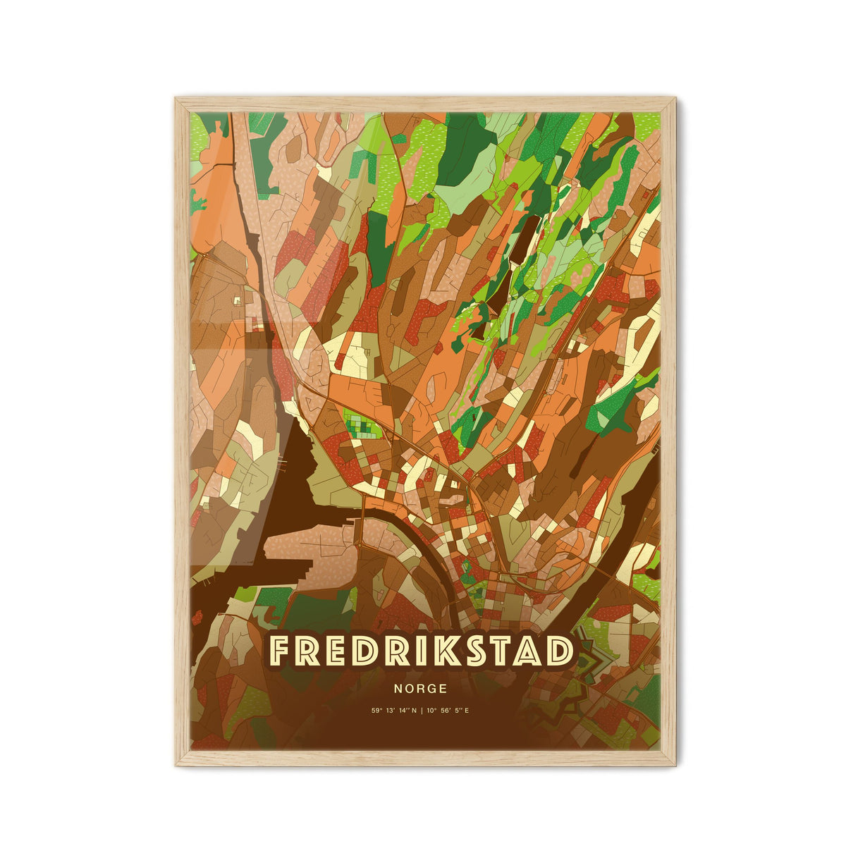 Colorful FREDRIKSTAD NORWAY Fine Art Map Farmhouse