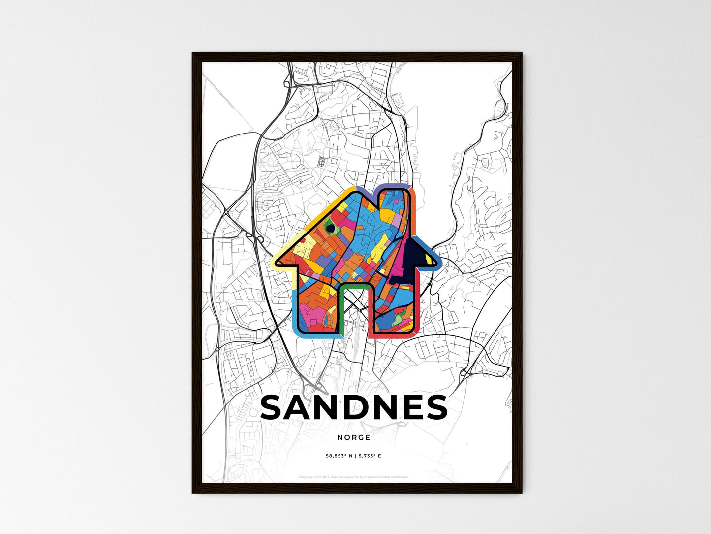 Sandnes Norway wedding art map with home icon