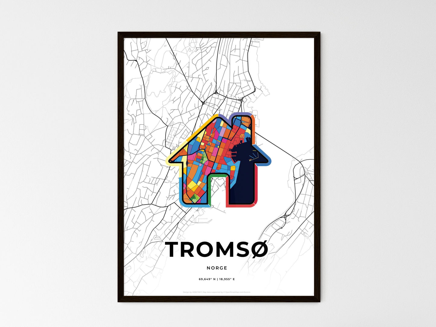 Tromsø Norway wedding art map with home icon