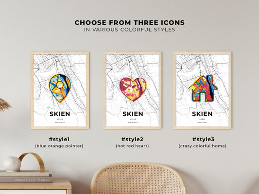 Skien Norway maps with colorful icons