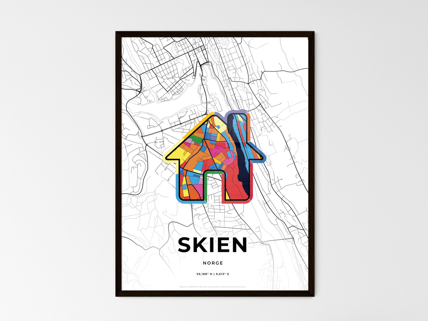 Skien Norway wedding art map with home icon