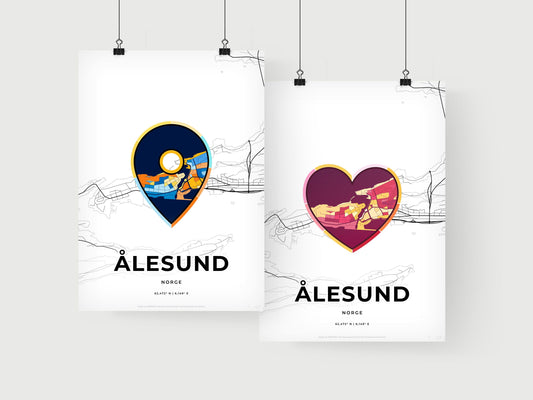 ÅLESUND NORWAY minimal art map with a colorful icon. Where it all began, Couple map gift.