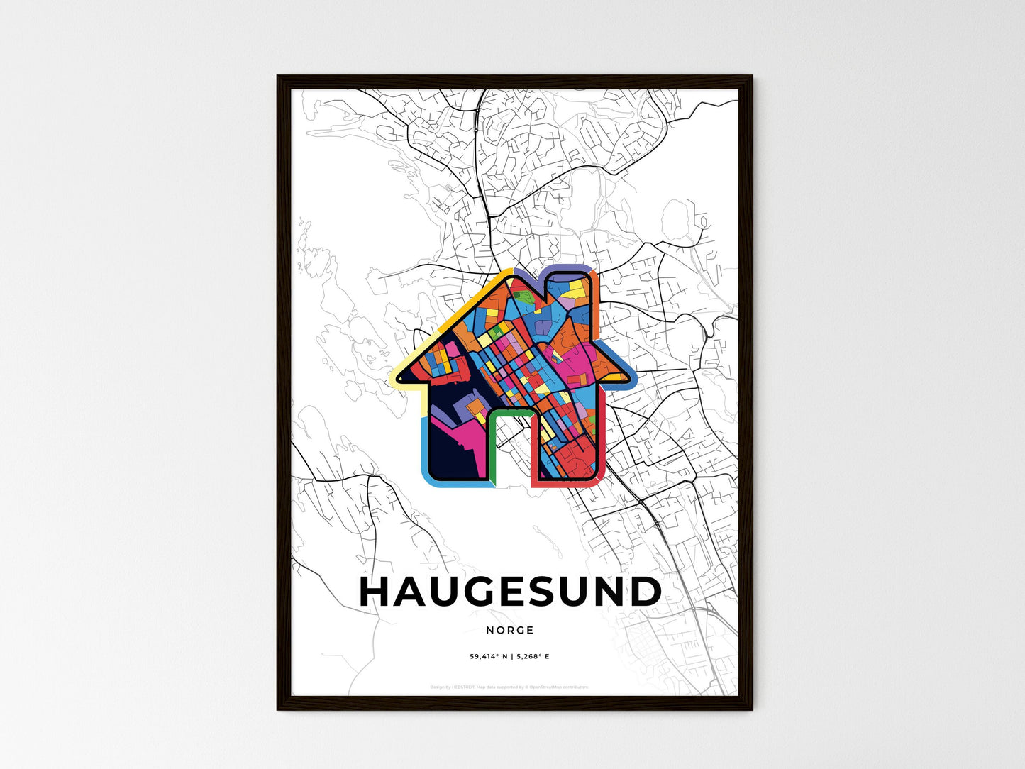 Haugesund Norway wedding art map with home icon