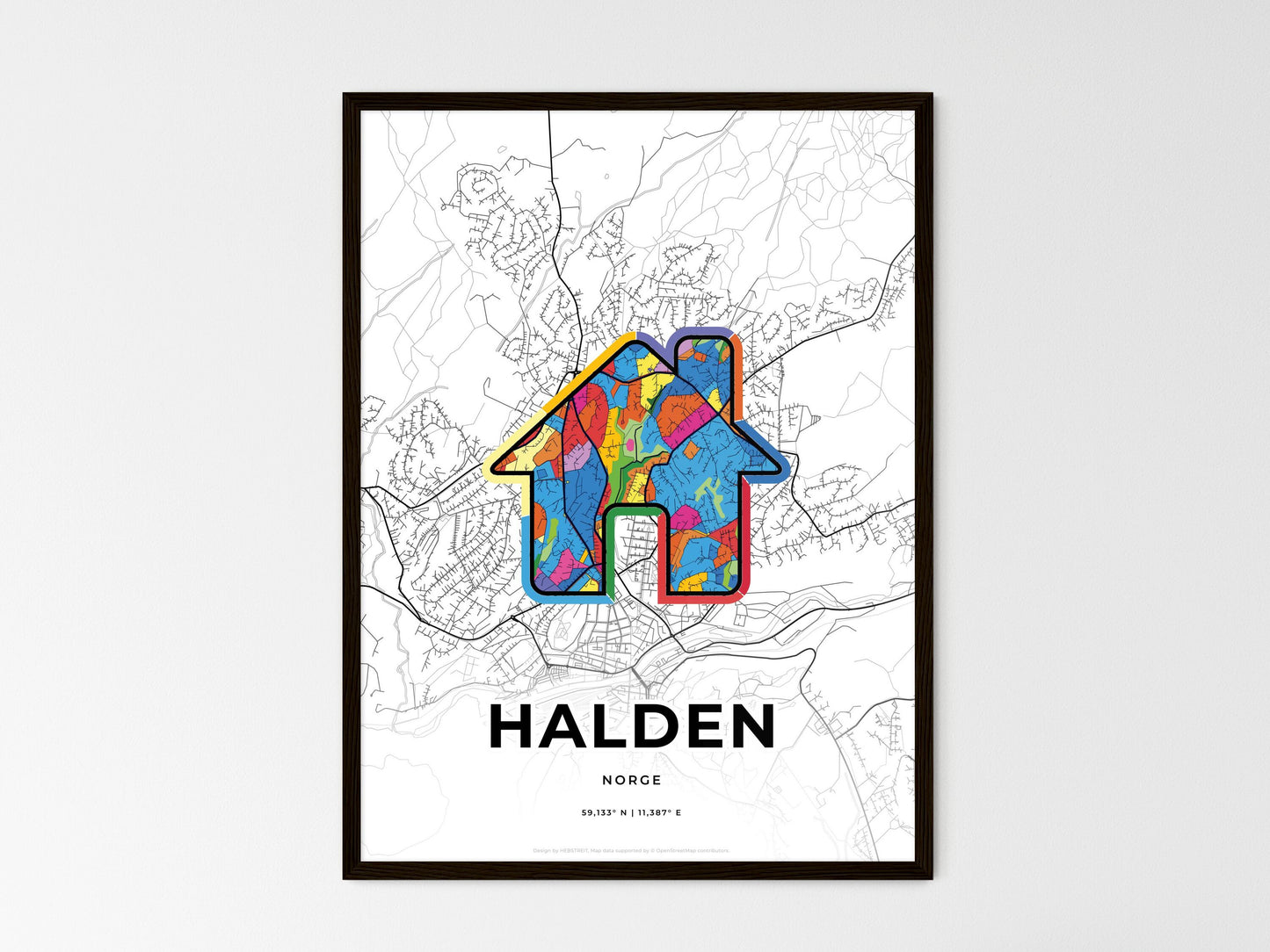Halden Norway wedding art map with home icon