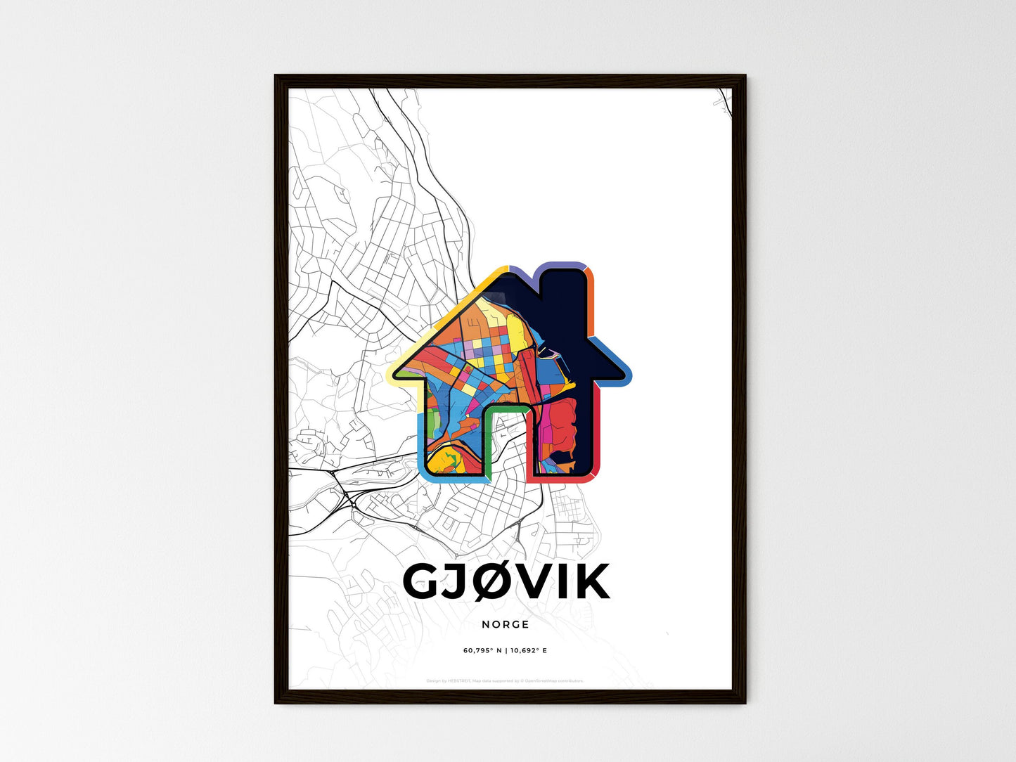 Gjøvik Norway wedding art map with home icon