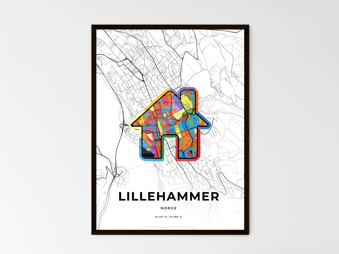 Lillehammer Norway wedding art map with home icon