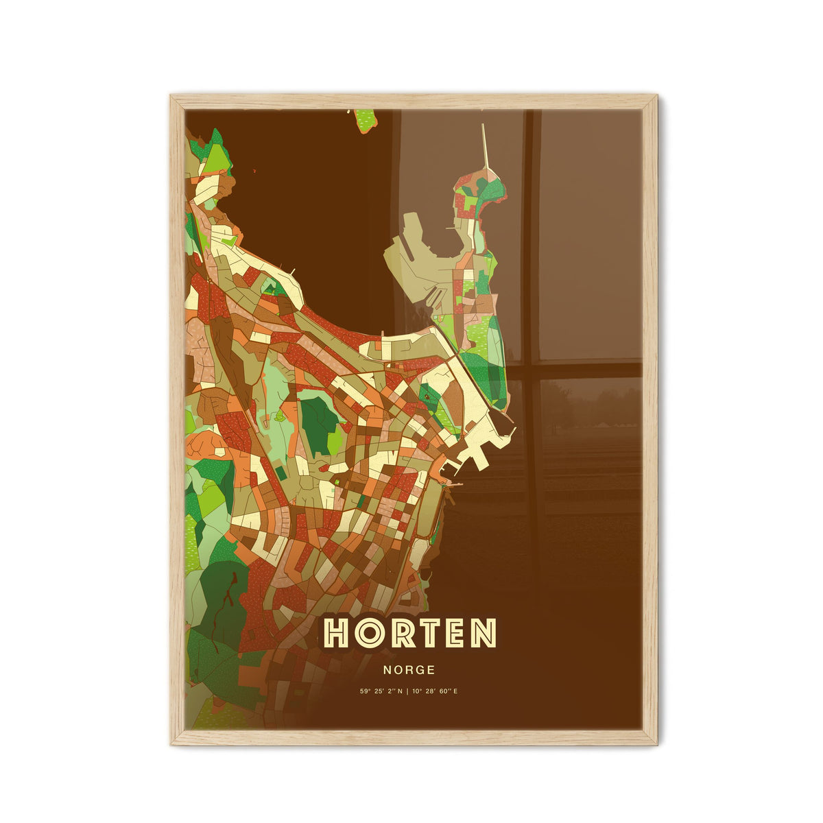 Colorful HORTEN NORWAY Fine Art Map Farmhouse