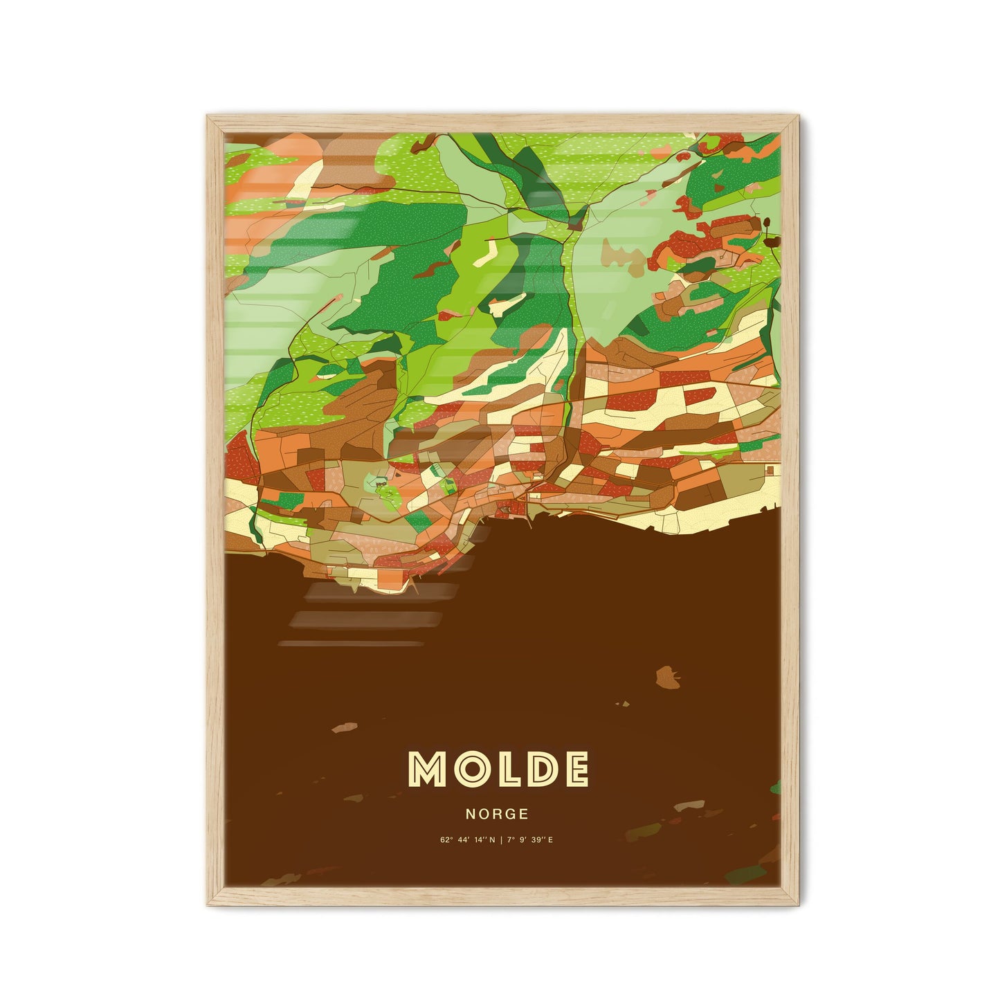 Colorful MOLDE NORWAY Fine Art Map Farmhouse