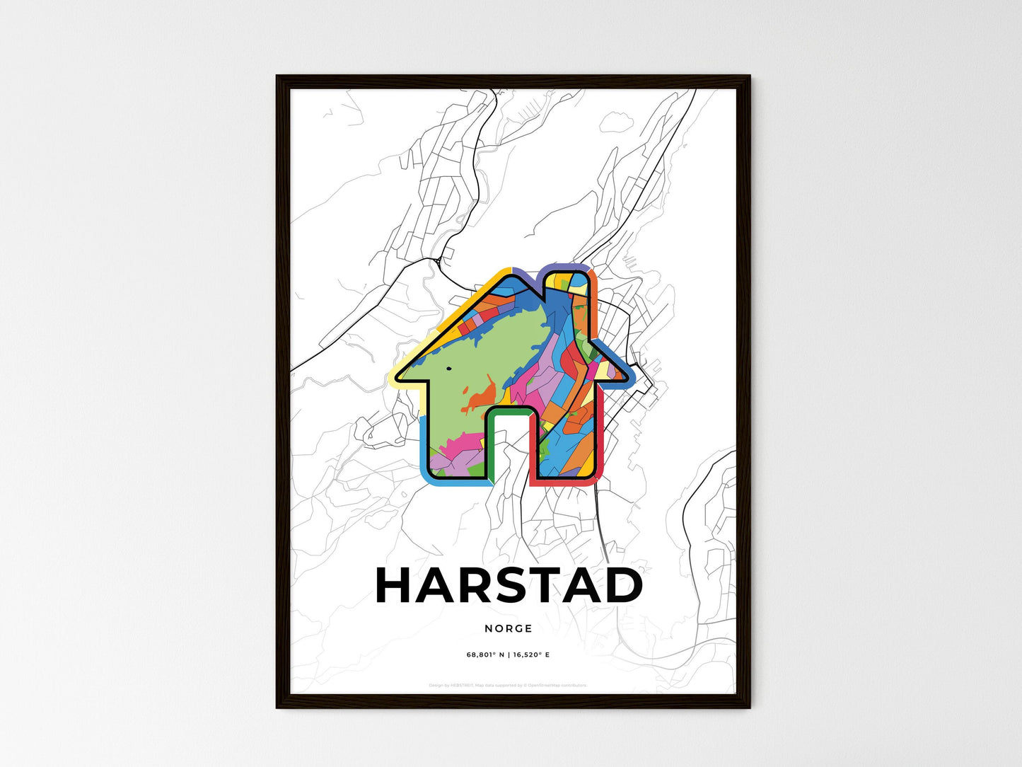 Harstad Norway wedding art map with home icon