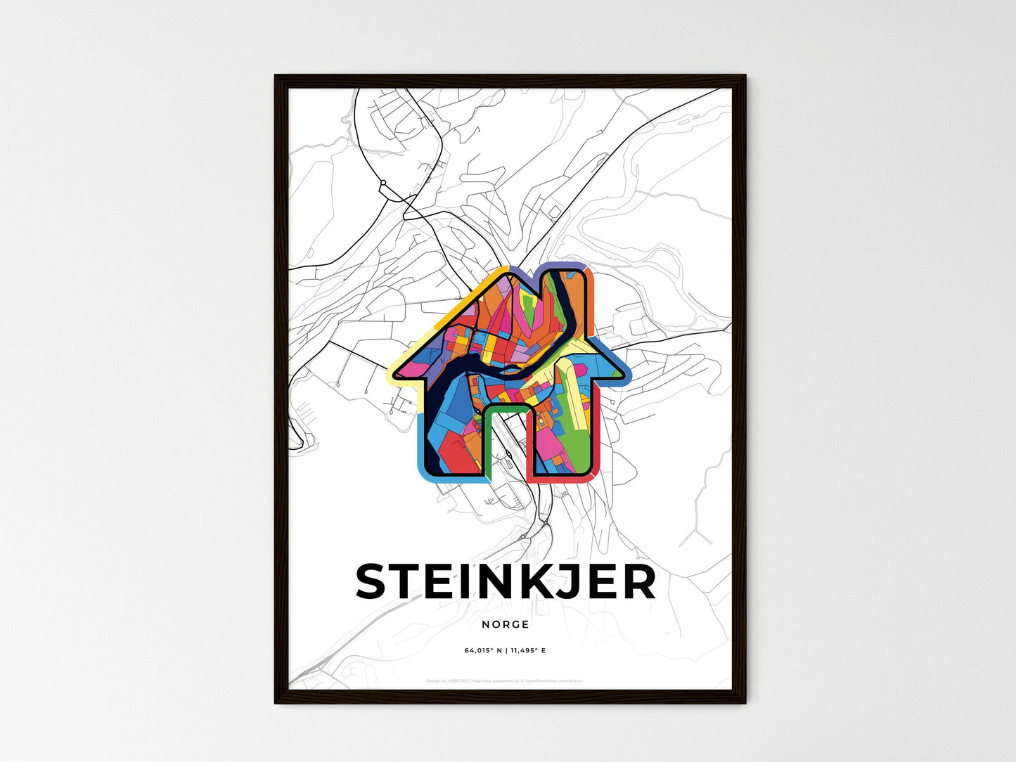 Steinkjer Norway wedding art map with home icon