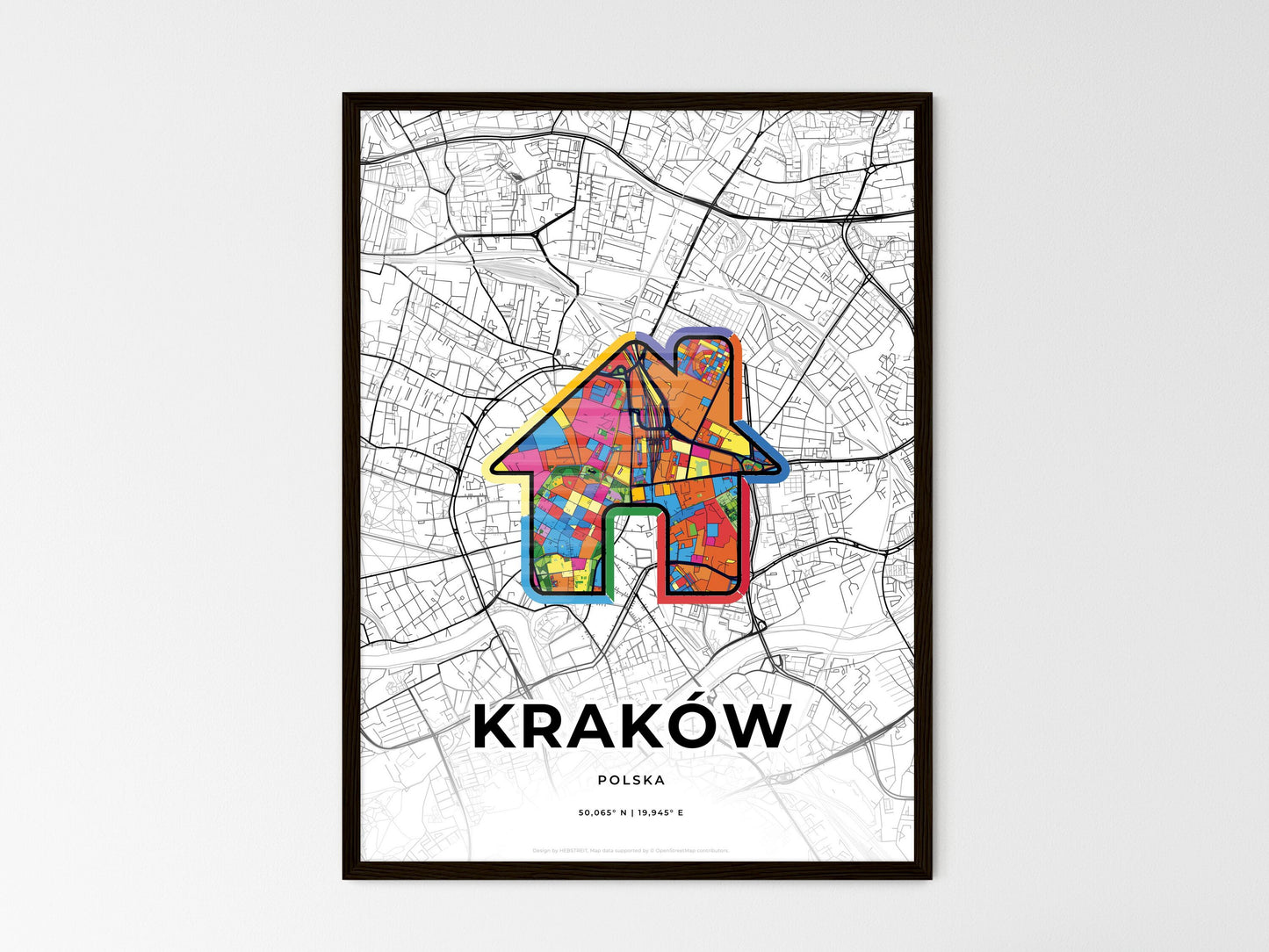 Kraków Poland wedding art map with home icon