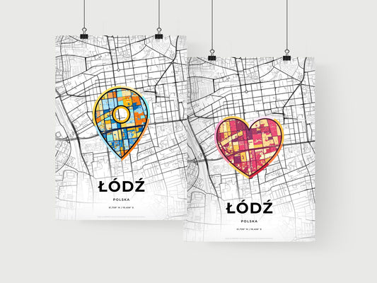 ŁÓDŹ POLAND minimal art map with a colorful icon. Where it all began, Couple map gift.