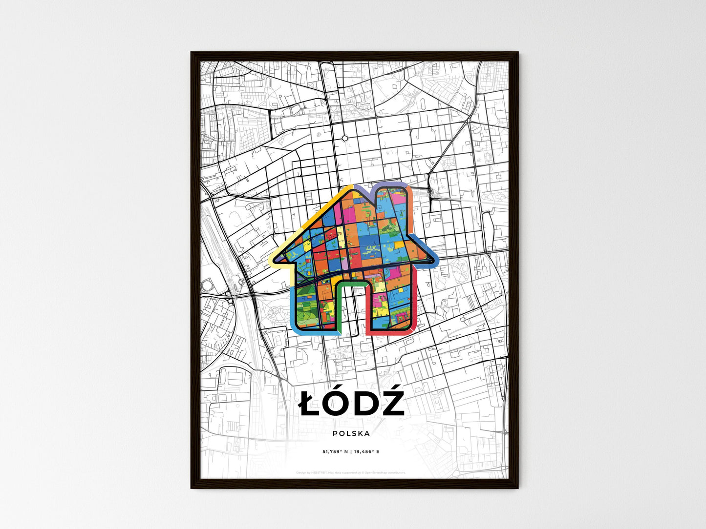 Łódź Poland wedding art map with home icon