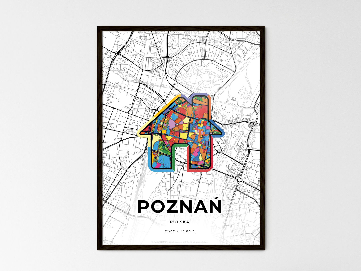 Poznań Poland wedding art map with home icon