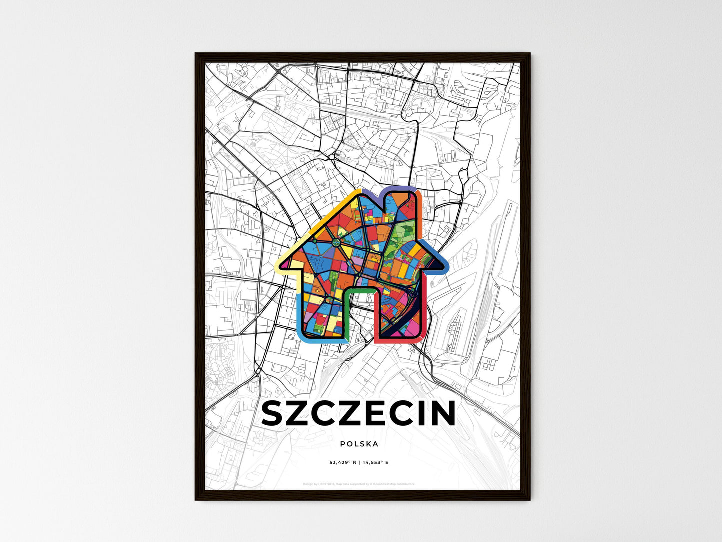 Szczecin Poland wedding art map with home icon