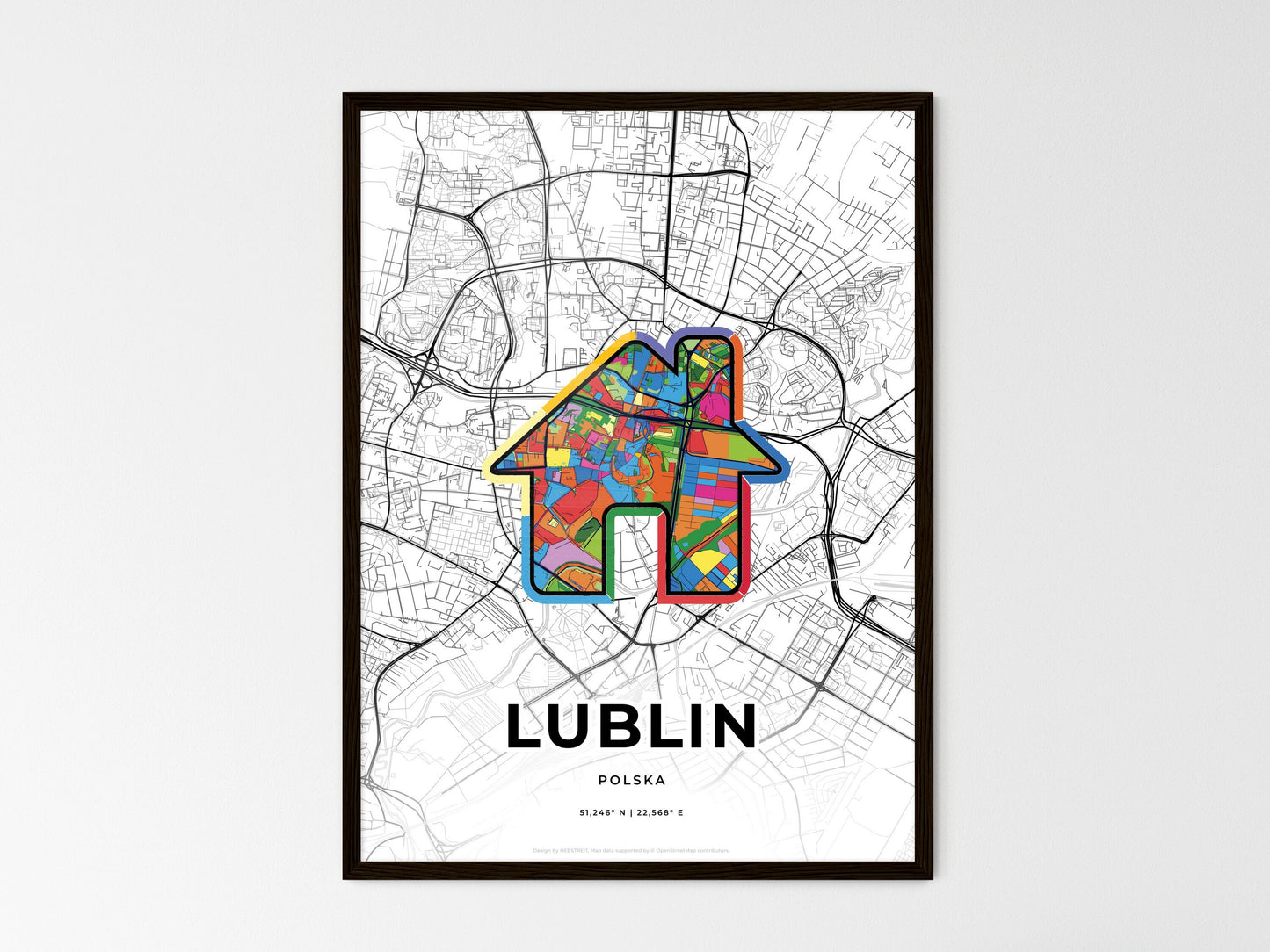 Lublin Poland wedding art map with home icon