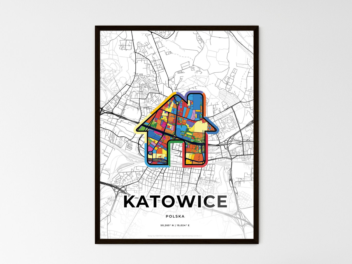 Katowice Poland wedding art map with home icon