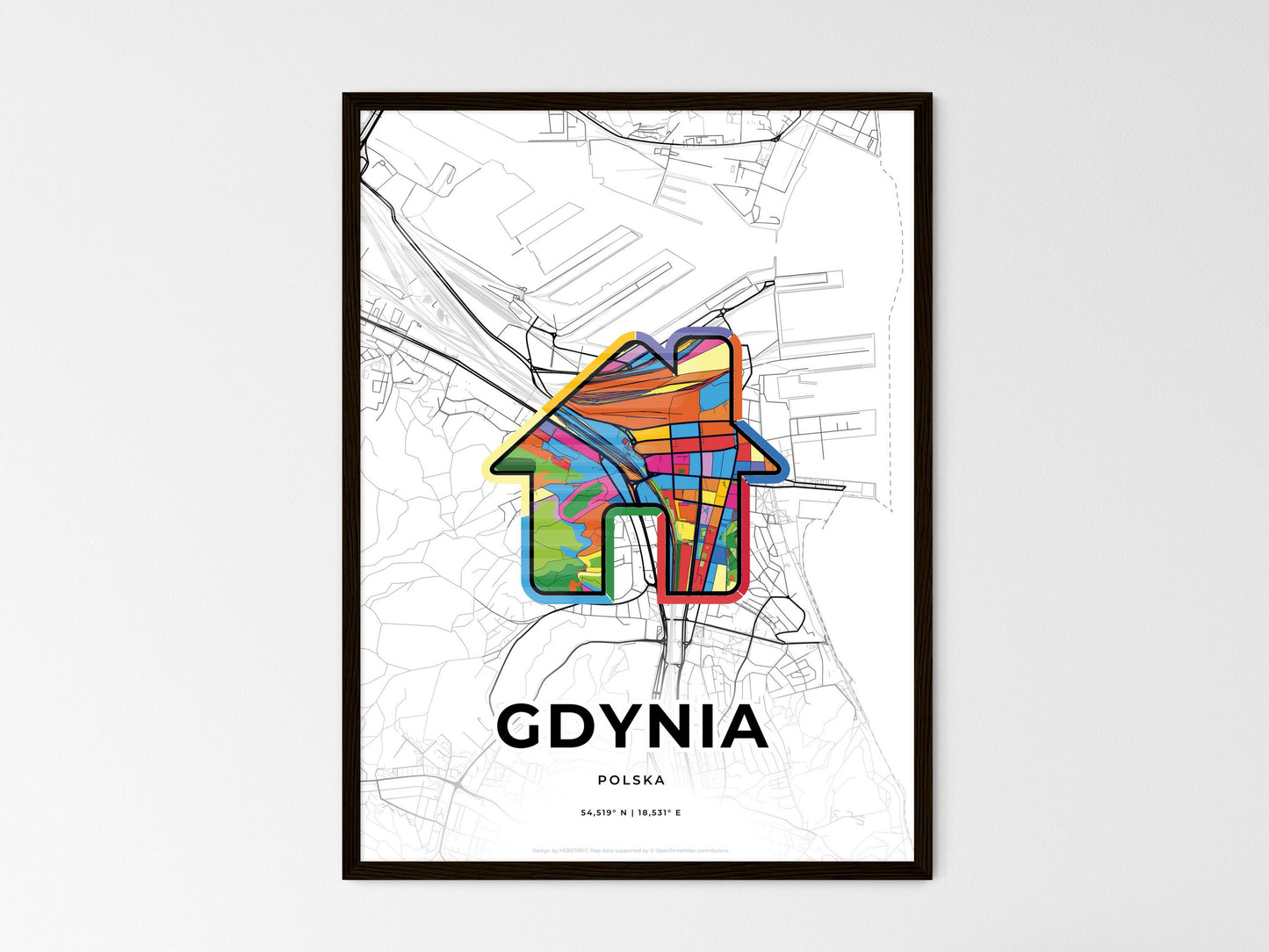 Gdynia Poland wedding art map with home icon