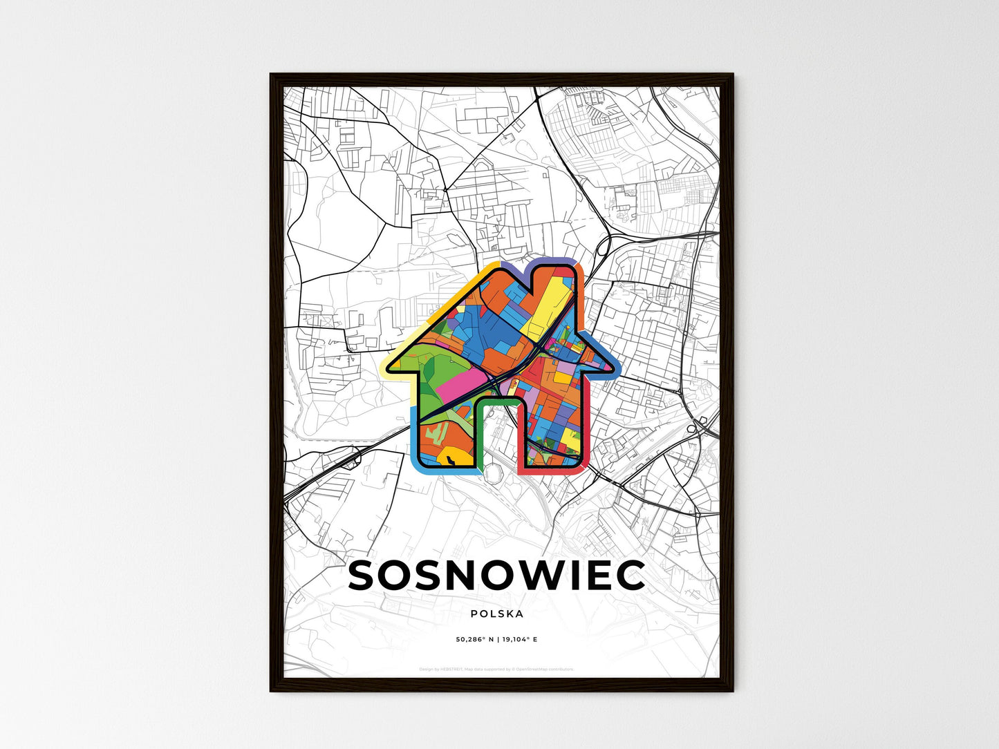 Sosnowiec Poland wedding art map with home icon