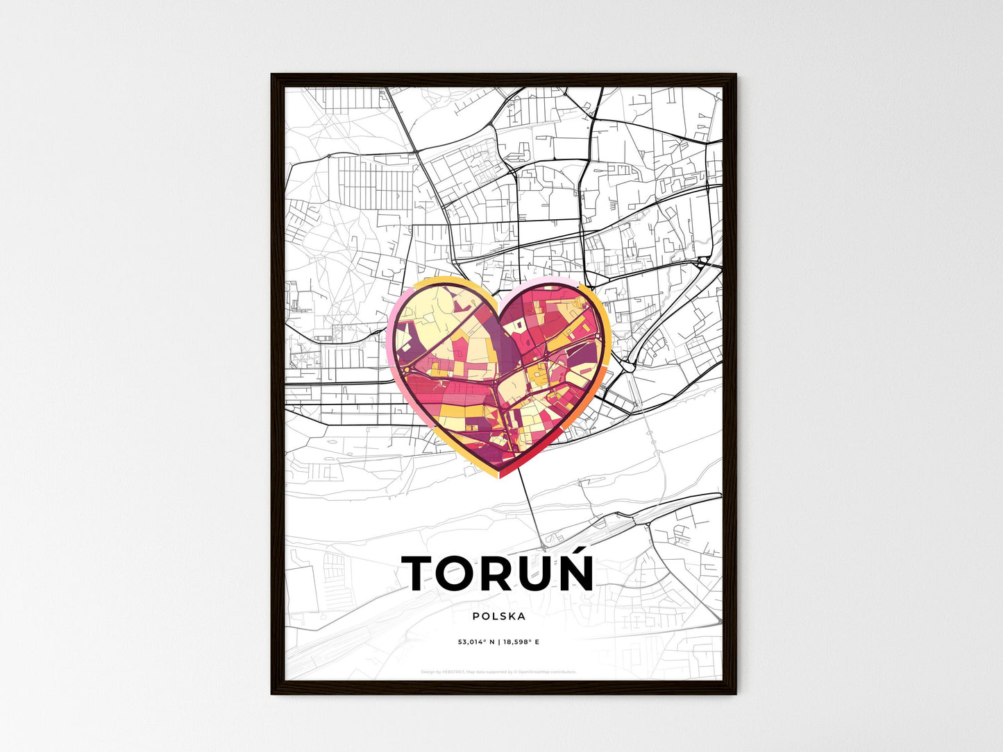 Toruń Poland wedding art map with heart icon