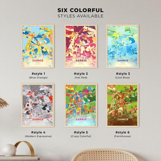 Colorful ZABRZE POLAND Fine Art Map Blue Orange